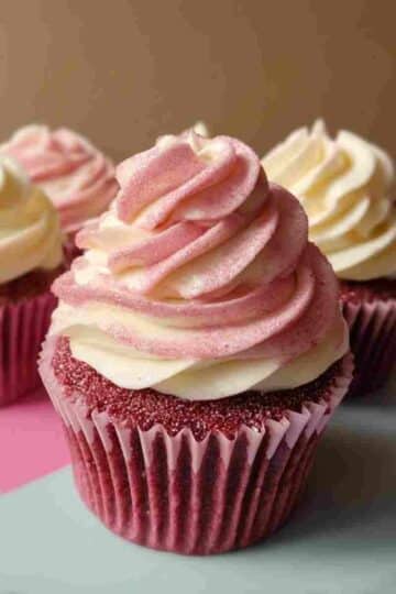 Pink Velvet Cupcakes with Vanilla Buttercream Frosting
