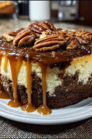Caramel Pecan Brownie Cheesecake