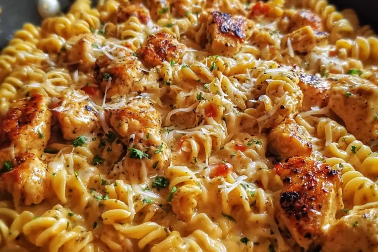 Cheesy Cajun Garlic Chicken Rotini Skillet