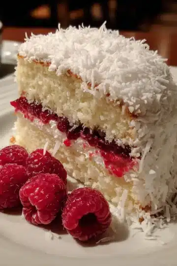 Raspberry Coconut Snowball Cake